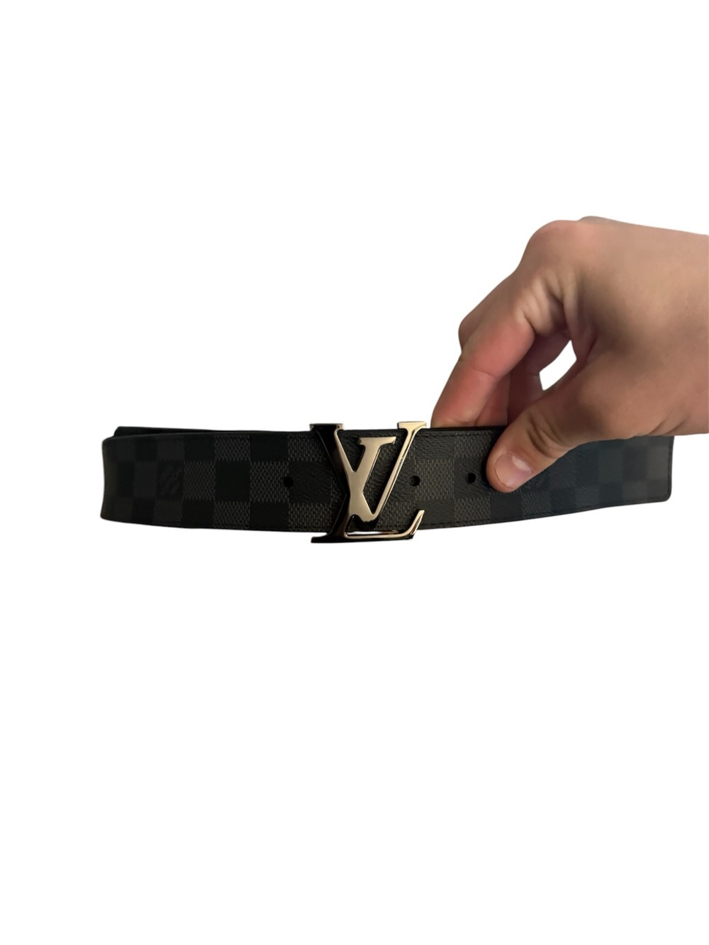 Louis Vuitton Black Damier Canvas Belt with Gold LV Buckle Authentic